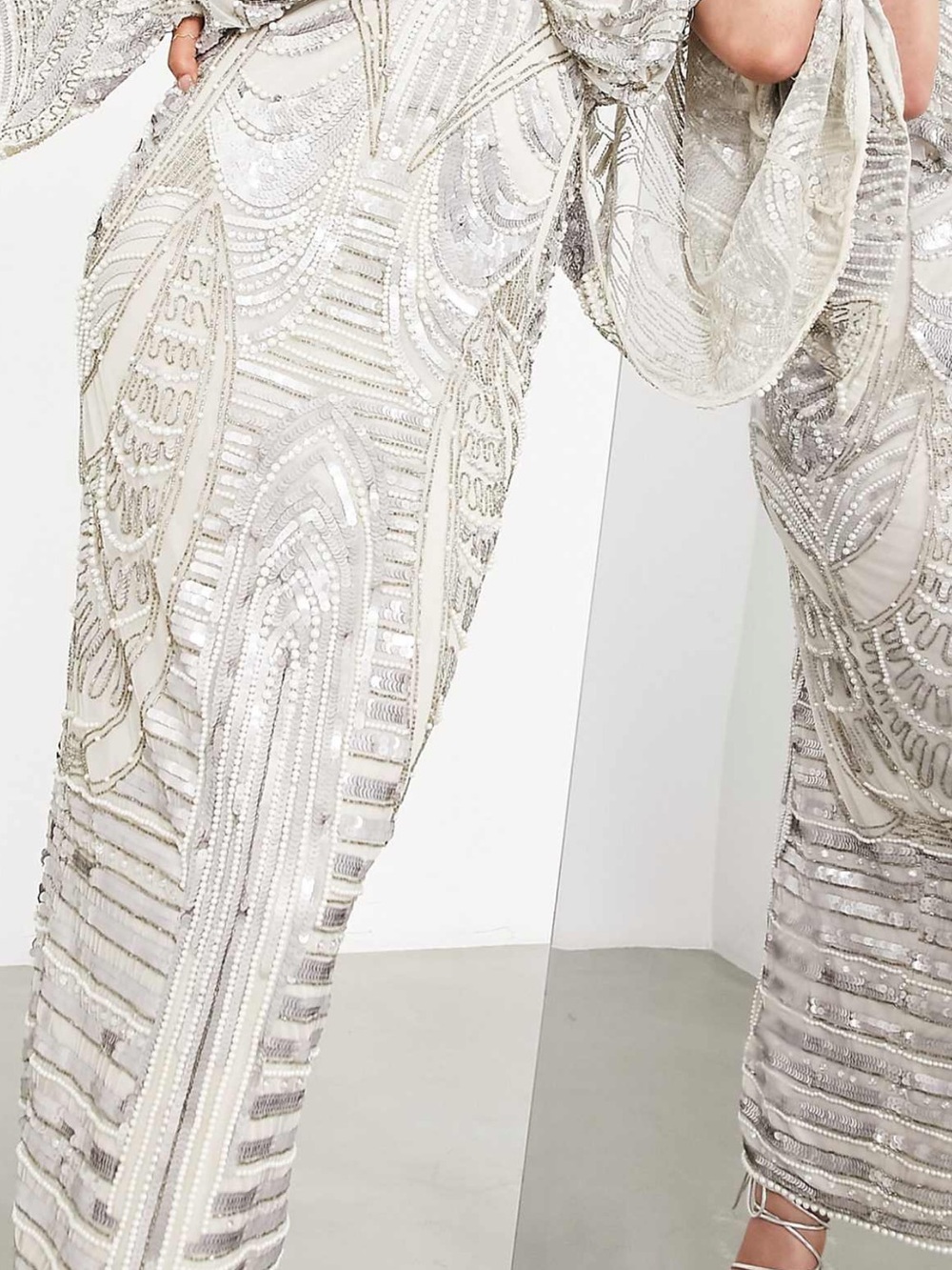 ASOS Pearl-Embellished Silver White Kimono Sleeve Midi Dress - Picture 4 of 6